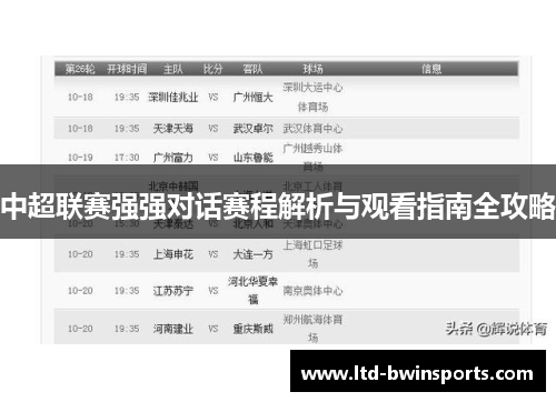 中超联赛强强对话赛程解析与观看指南全攻略